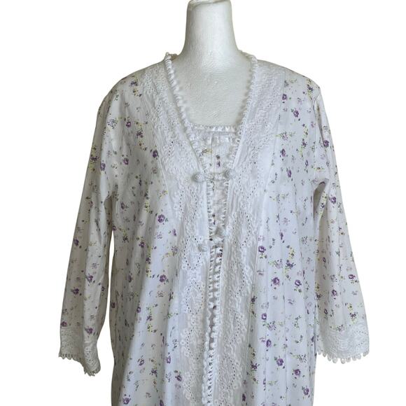 The 1 for U Sz S Rosalind Long Sleeve Cotton Housecoat Lilac Rose Print Romantic - Picture 4 of 16